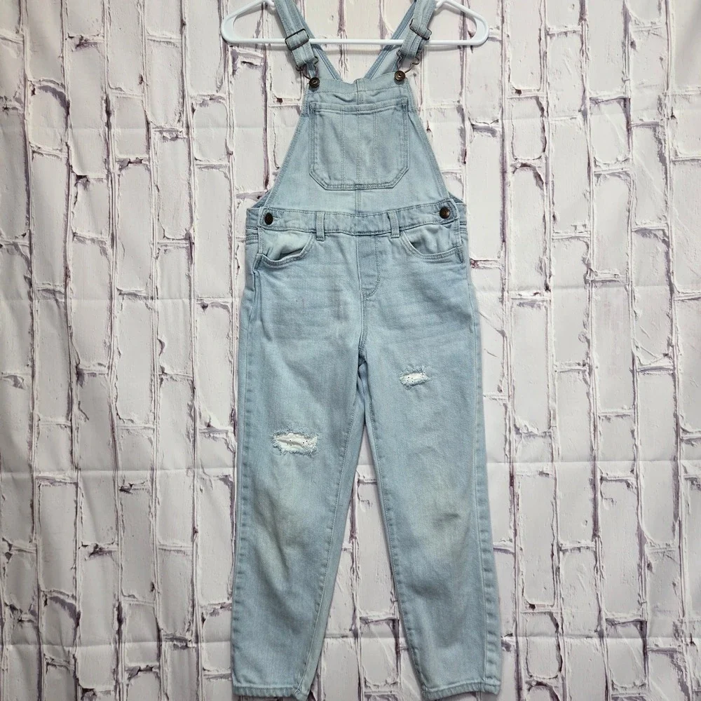 Vintage Y2K OshKosh B'gosh Kids Denim Overalls Light Wash Distressed Sz 7 School